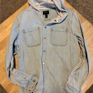 Old Navy Men's Light Blue Hooded Jacket euc